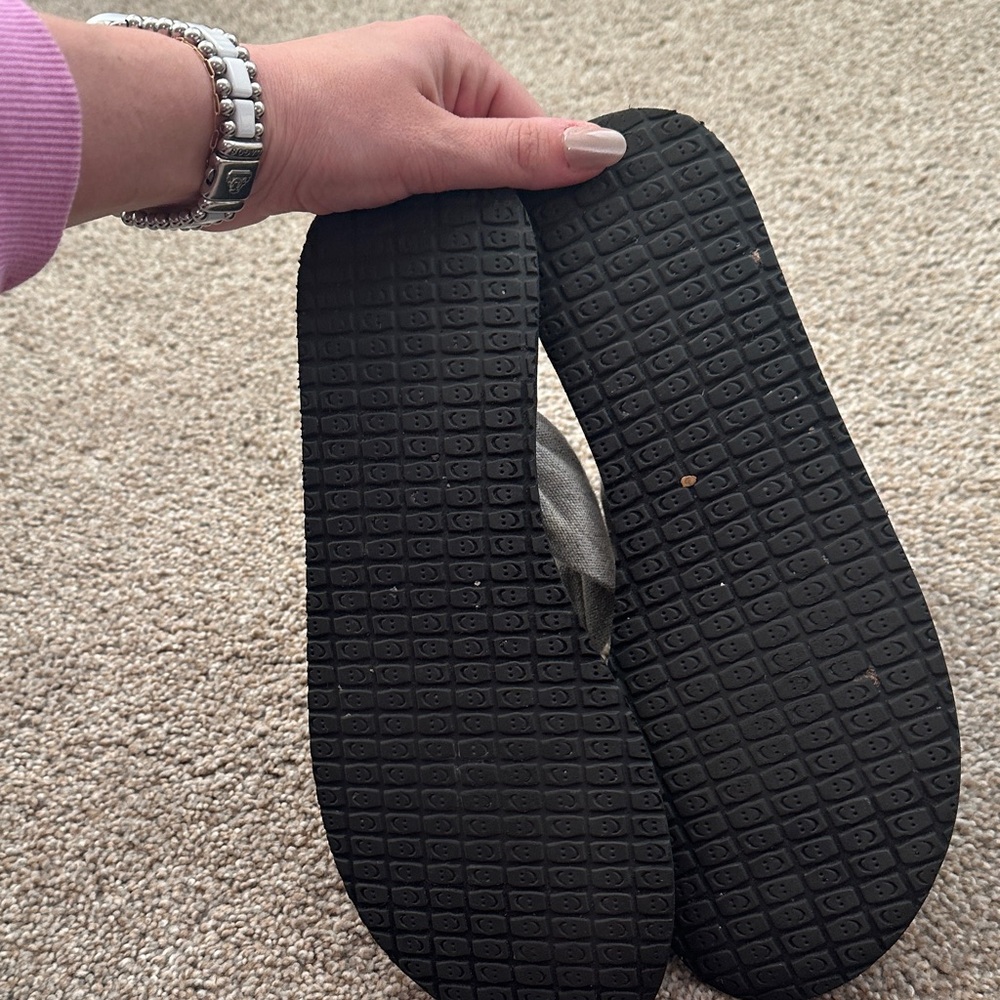 Sanuk Black and Gray Fabric Sandals - Picture 8 of 9